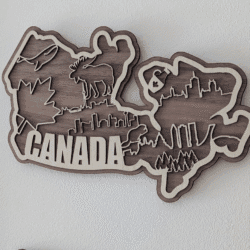 Carte du Canada en bois – création artisanale poétique à Lille