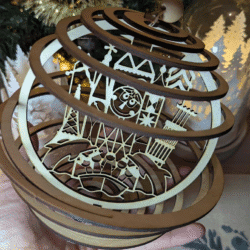 Grande boule de Noël en bois 15 cm : Flocon ou Monde Enchanté