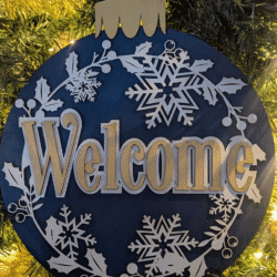 Couronne de porte Welcome en bois peint : Décoration de Noël